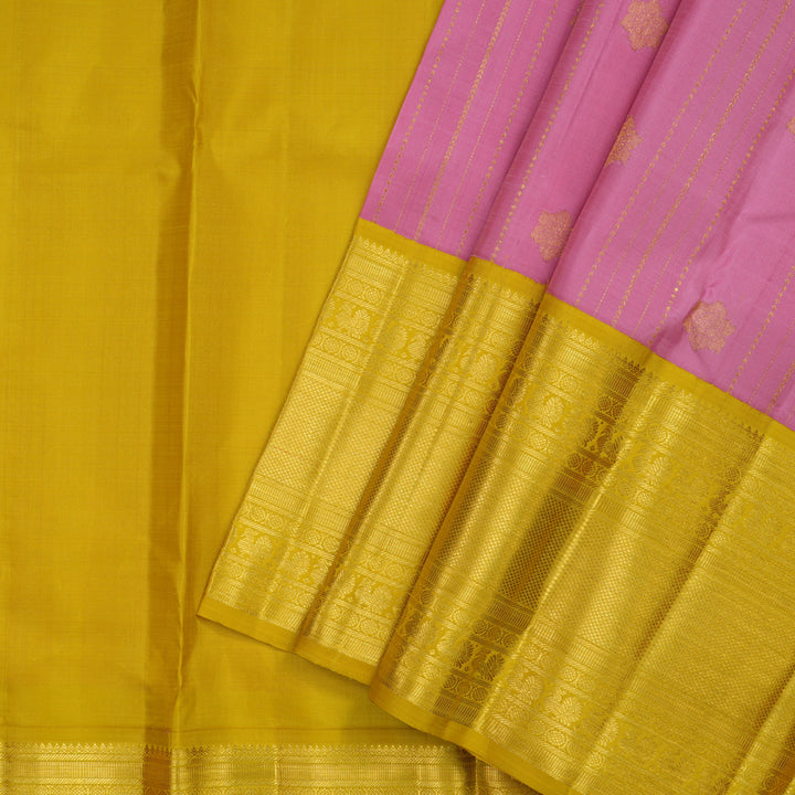 Hayagrivas Handloom Pure Kanjivaram Pattu Pavadai in Rose Pink with Golden Yellow KBE1067I3-1