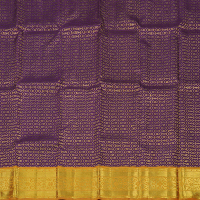 Hayagrivas Handloom Deep Violet Kanjivaram Pattu Pavadai with Mango Yellow Border KBE1067I4-2