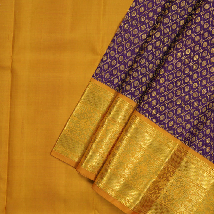 Hayagrivas Handloom Deep Violet Kanjivaram Pattu Pavadai with Mango Yellow Border KBE1067I4-2