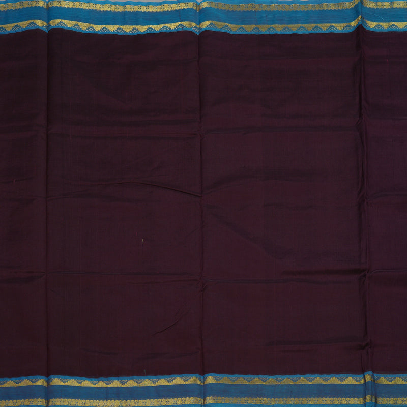 Hayagrivas Handloom Wine Purple Ten Yards Kanjivaram Silk Cotton Saree with Aqua Blue Border KBE106D1-1