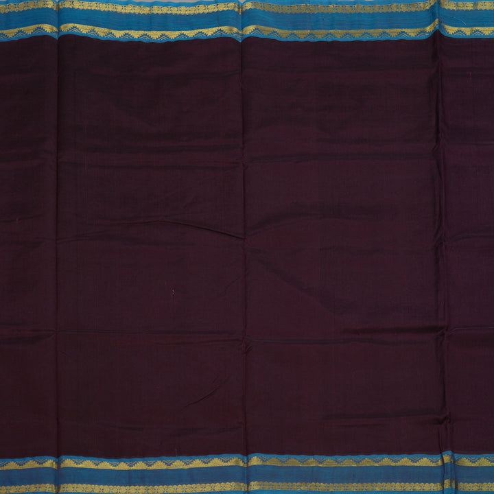 Hayagrivas Handloom Wine Purple Ten Yards Kanjivaram Silk Cotton Saree with Aqua Blue Border KBE106D1-1