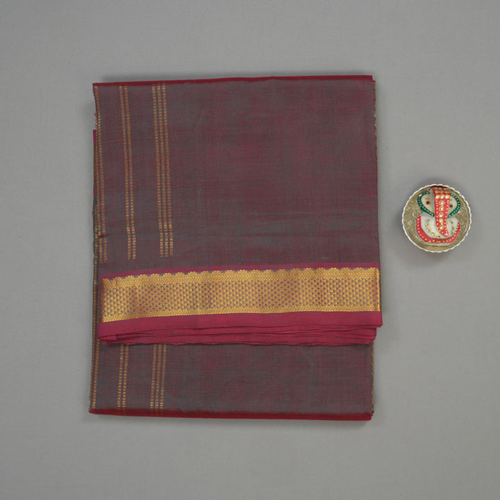 Hayagrivas Handloom Dual Tone Maroon & Blue Ten Yards Kanjivaram Silk Cotton Saree KBE106D2-11