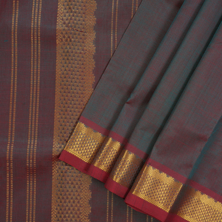 Hayagrivas Handloom Dual Tone Maroon & Blue Ten Yards Kanjivaram Silk Cotton Saree KBE106D2-11