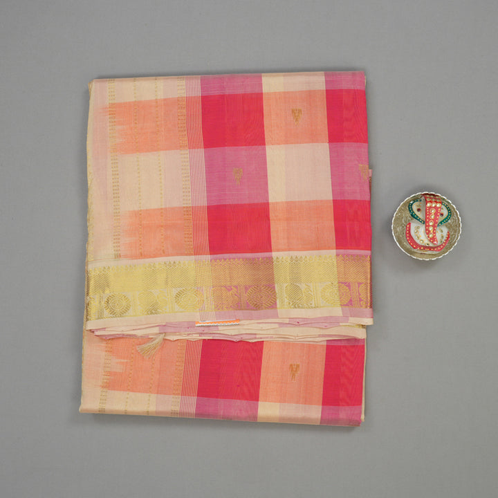 Hayagrivas Handloom Multicolour Ten Yards Kanjivaram Silk Cotton Saree with Beige Border KBE106D5-1