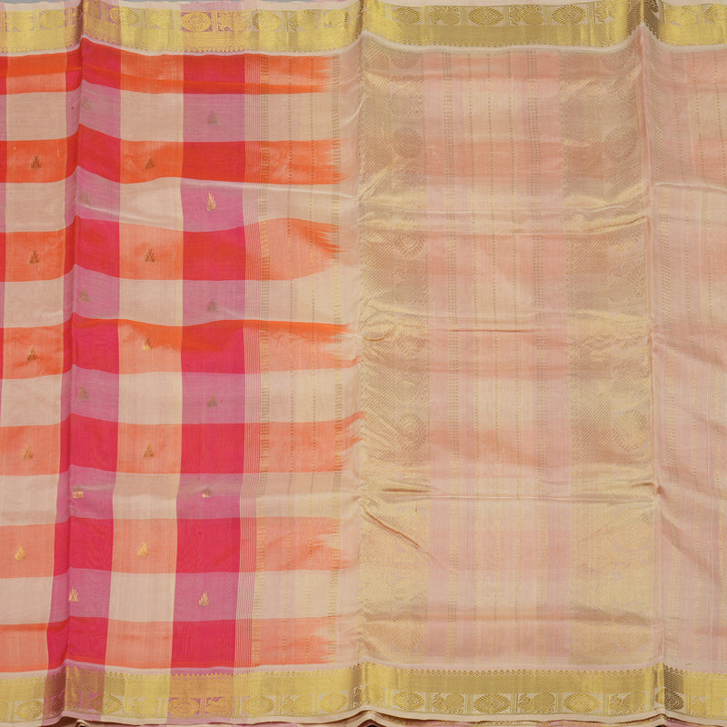 Hayagrivas Handloom Multicolour Ten Yards Kanjivaram Silk Cotton Saree with Beige Border KBE106D5-1