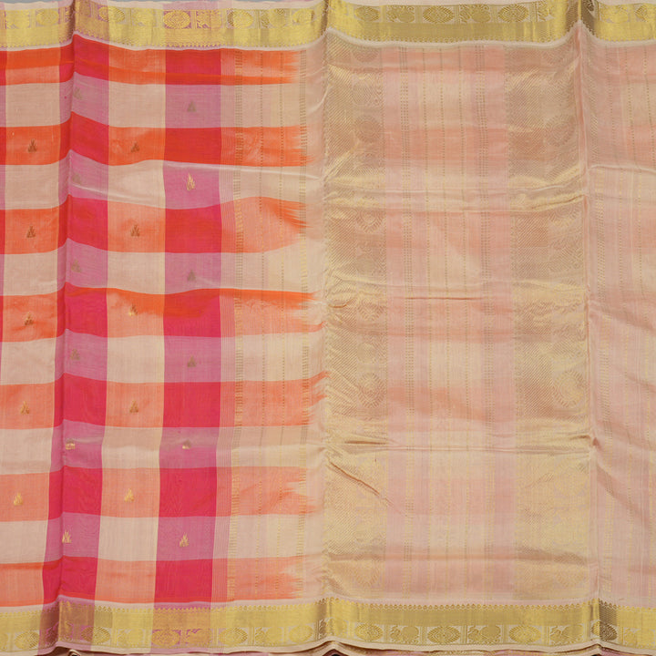 Hayagrivas Handloom Multicolour Ten Yards Kanjivaram Silk Cotton Saree with Beige Border KBE106D5-1