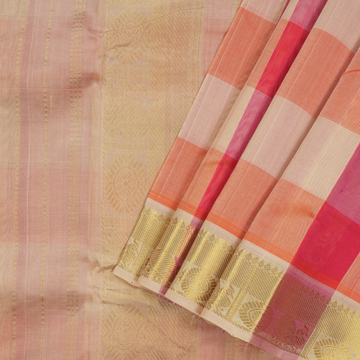 Hayagrivas Handloom Multicolour Ten Yards Kanjivaram Silk Cotton Saree with Beige Border KBE106D5-1