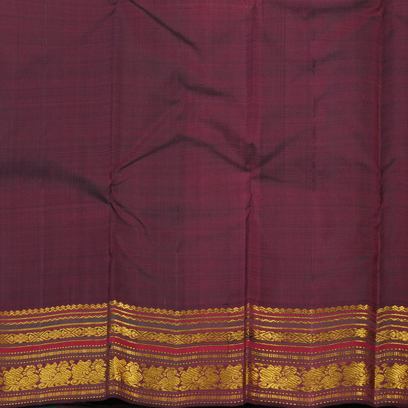 Hayagrivas Handloom White Kanjivaram Silk Saree with Araku Maroon & Bottle Green border KBE1070I5-1