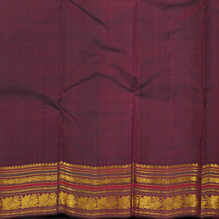 Hayagrivas Handloom White Kanjivaram Silk Saree with Araku Maroon & Bottle Green border KBE1070I5-1