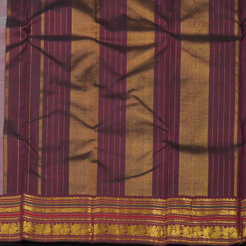 Hayagrivas Handloom White Kanjivaram Silk Saree with Araku Maroon & Bottle Green border KBE1070I5-1