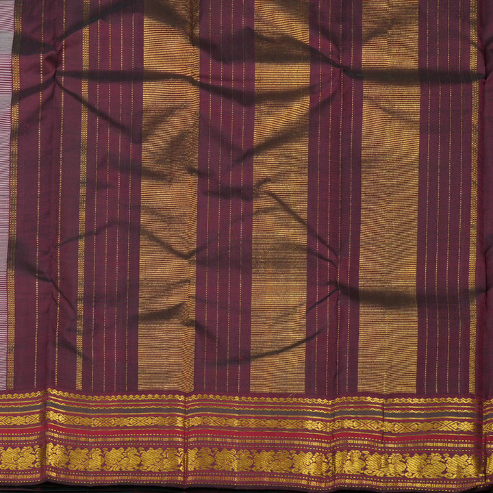 Hayagrivas Handloom White Kanjivaram Silk Saree with Araku Maroon & Bottle Green border KBE1070I5-1