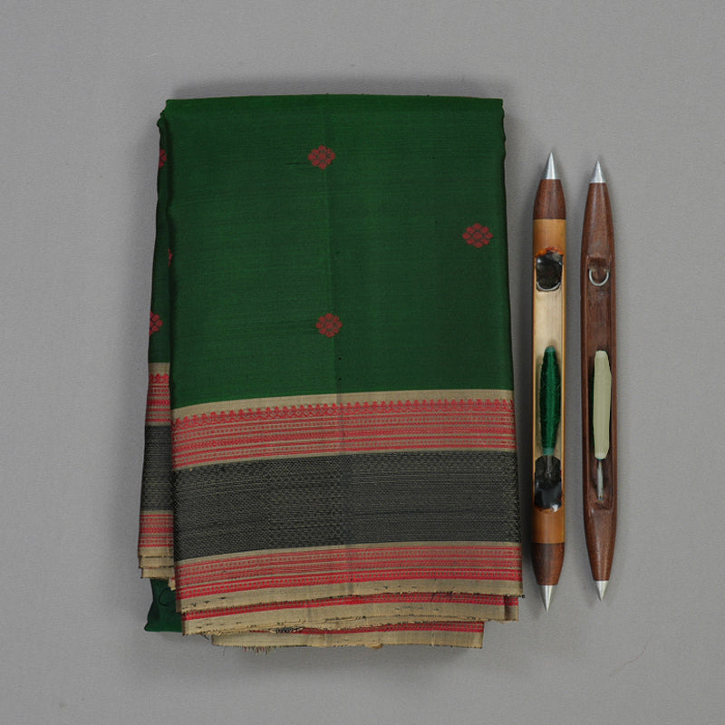Hayagrivas Handloom Bottle Green Kanjivaram Silk Saree with Cream Beige Border KBE1072I16-1