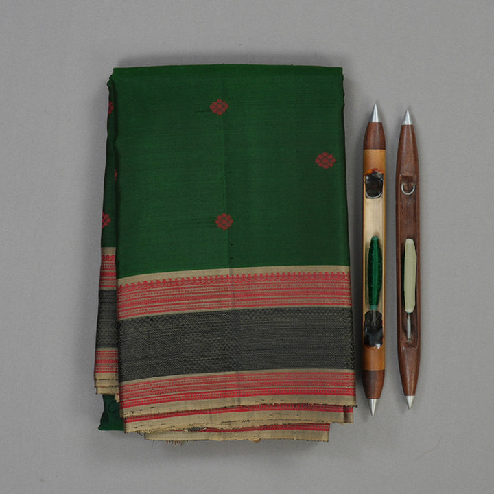 Hayagrivas Handloom Bottle Green Kanjivaram Silk Saree with Cream Beige Border KBE1072I16-1