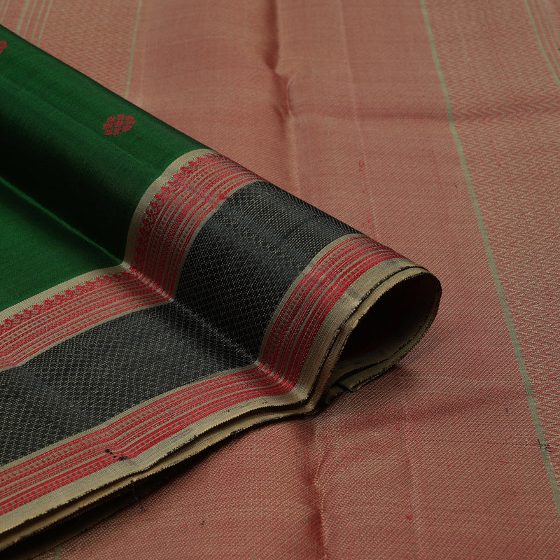 Hayagrivas Handloom Bottle Green Kanjivaram Silk Saree with Cream Beige Border KBE1072I16-1