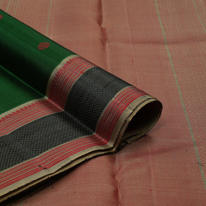 Hayagrivas Handloom Bottle Green Kanjivaram Silk Saree with Cream Beige Border KBE1072I16-1