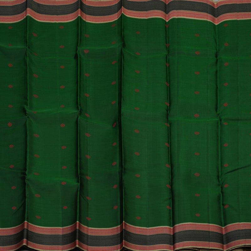 Hayagrivas Handloom Bottle Green Kanjivaram Silk Saree with Cream Beige Border KBE1072I16-1