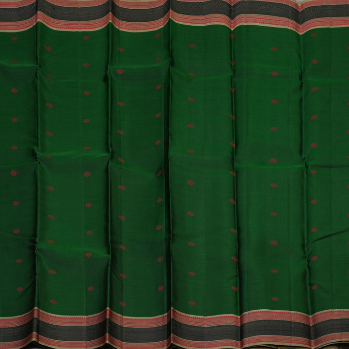 Hayagrivas Handloom Bottle Green Kanjivaram Silk Saree with Cream Beige Border KBE1072I16-1