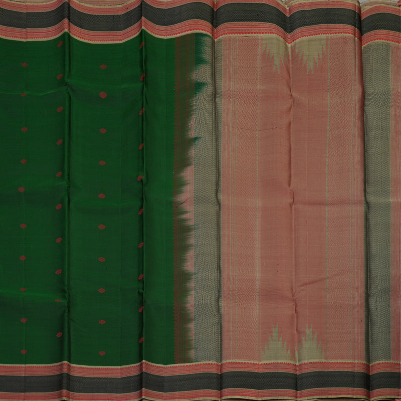 Hayagrivas Handloom Bottle Green Kanjivaram Silk Saree with Cream Beige Border KBE1072I16-1