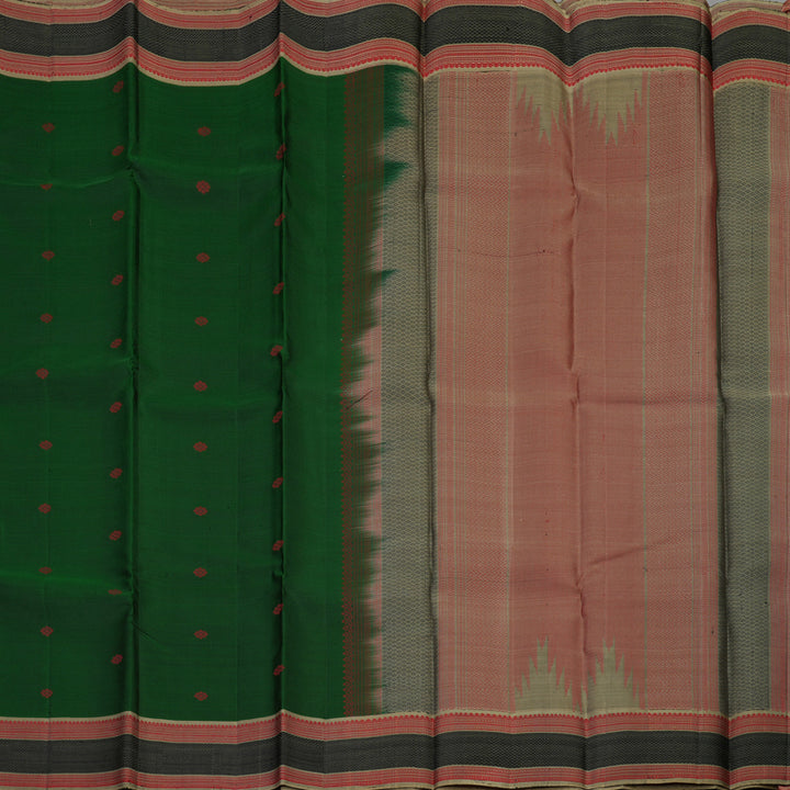 Hayagrivas Handloom Bottle Green Kanjivaram Silk Saree with Cream Beige Border KBE1072I16-1