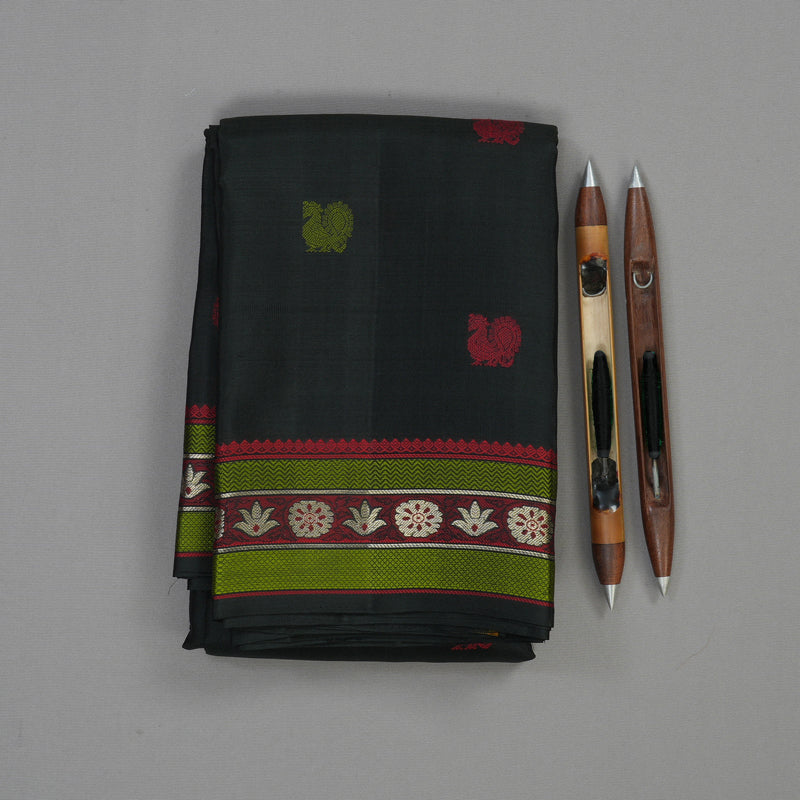Hayagrivas Handloom Black Kanjivaram Silk Saree KBE1072I8-1