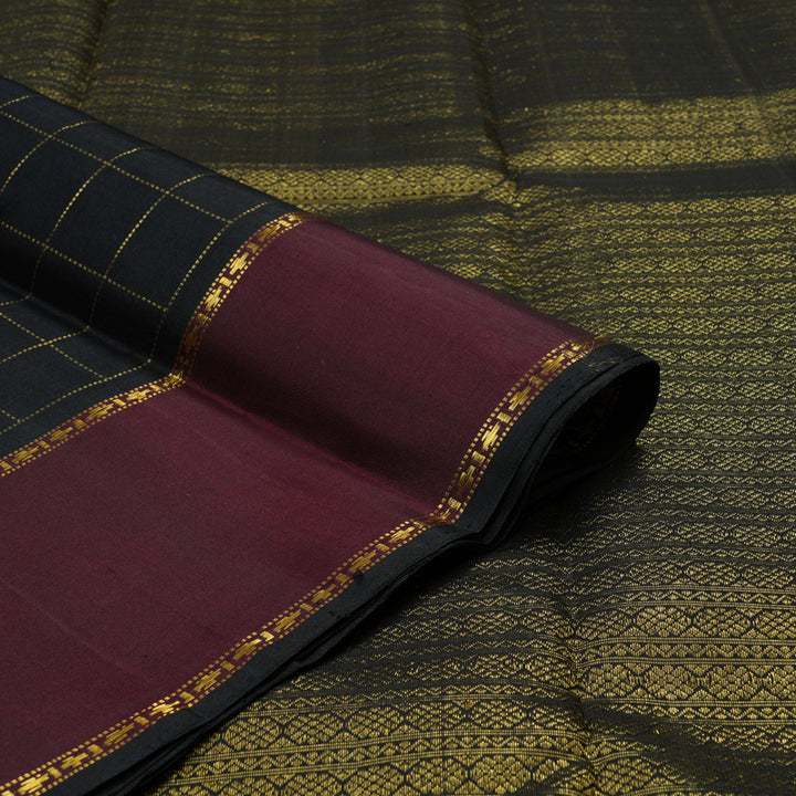 Hayagrivas Handloom Black Kanjivaram Silk Saree with Wine Maroon Border KBE1073I5-1