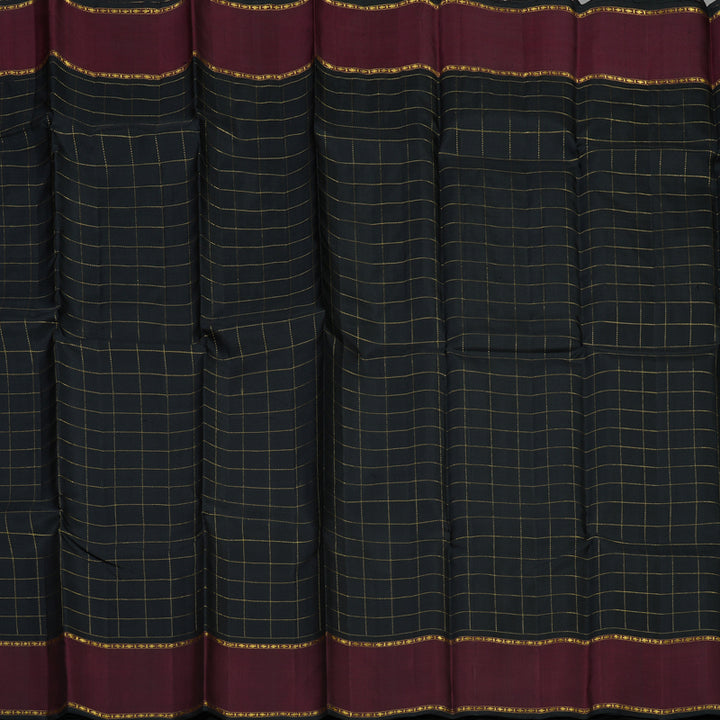 Hayagrivas Handloom Black Kanjivaram Silk Saree with Wine Maroon Border KBE1073I5-1