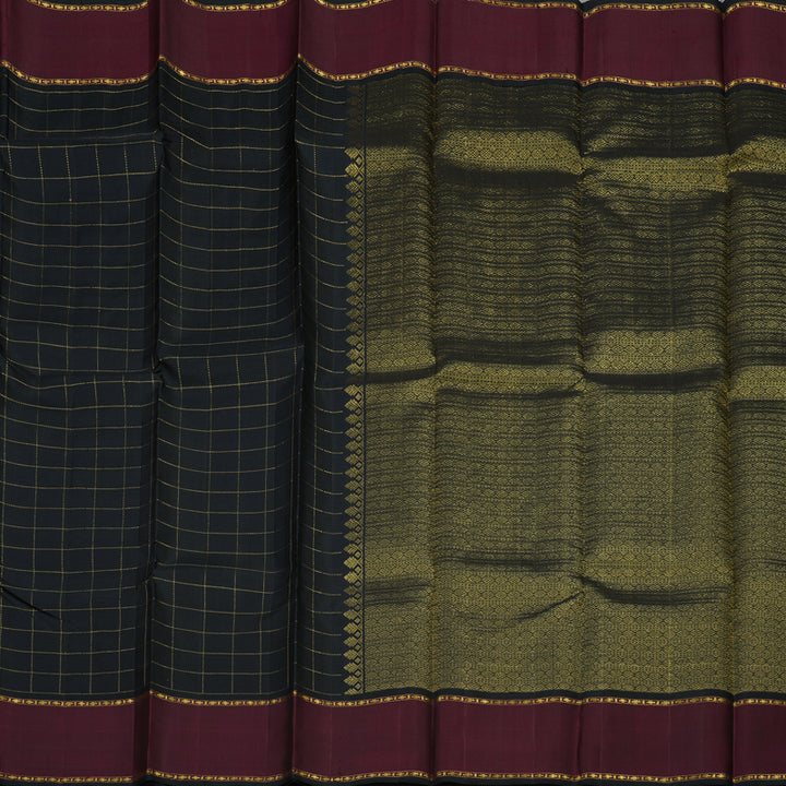 Hayagrivas Handloom Black Kanjivaram Silk Saree with Wine Maroon Border KBE1073I5-1