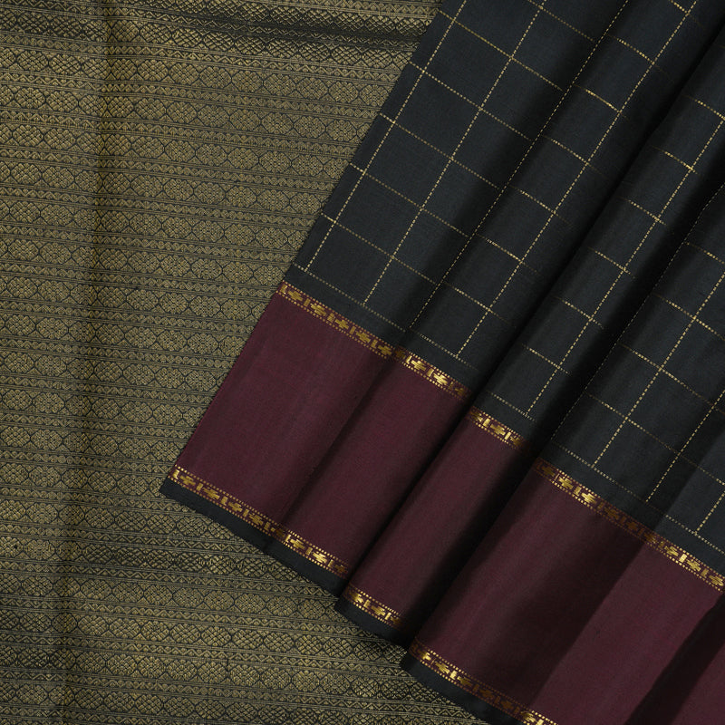 Hayagrivas Handloom Black Kanjivaram Silk Saree with Wine Maroon Border KBE1073I5-1