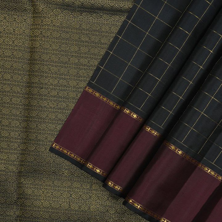 Hayagrivas Handloom Black Kanjivaram Silk Saree with Wine Maroon Border KBE1073I5-1