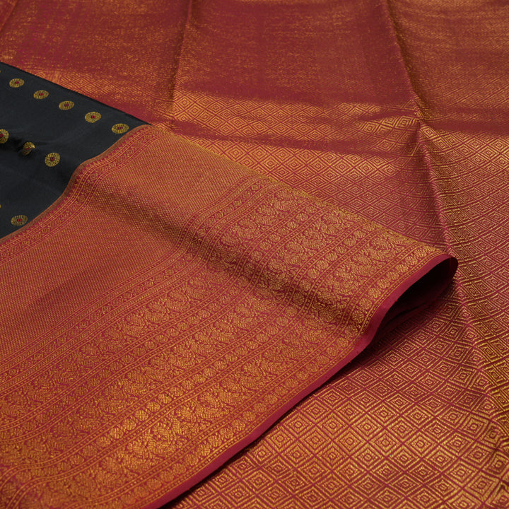 Hayagrivas Handloom Black Kanjivaram Silk Saree with Maroon Border KBE1075I13-1