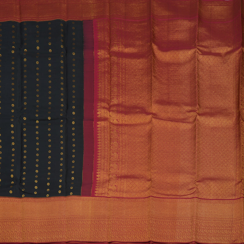 Hayagrivas Handloom Black Kanjivaram Silk Saree with Maroon Border KBE1075I13-1