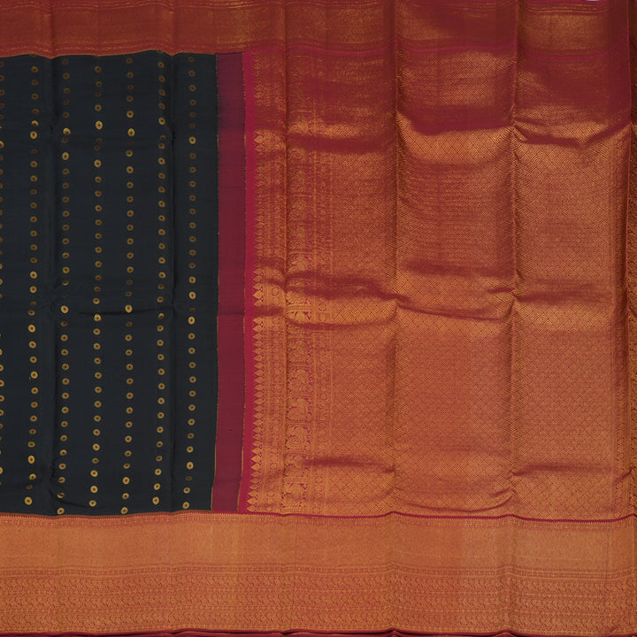 Hayagrivas Handloom Black Kanjivaram Silk Saree with Maroon Border KBE1075I13-1