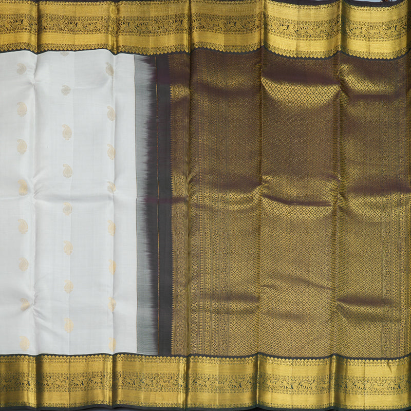 Hayagrivas Handloom Light Grey Kanjivaram Silk Saree with Karum Pachai Border KBE1075I9-1