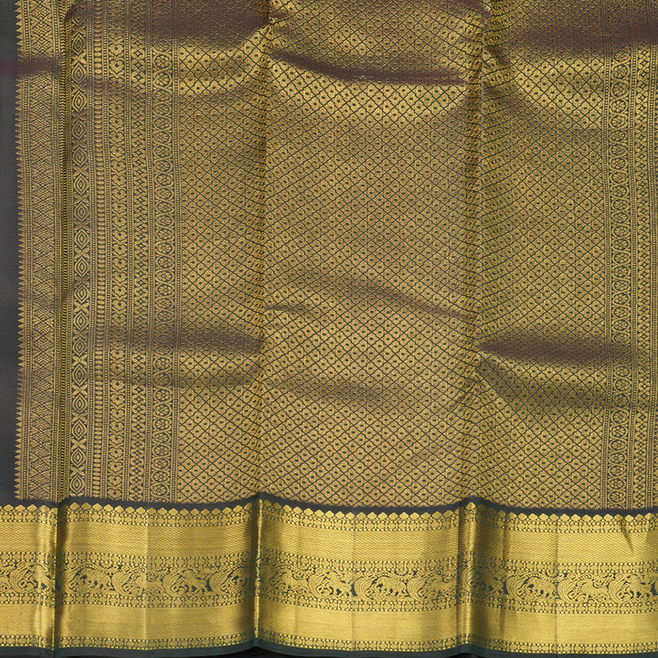 Hayagrivas Handloom Light Grey Kanjivaram Silk Saree with Karum Pachai Border KBE1075I9-1