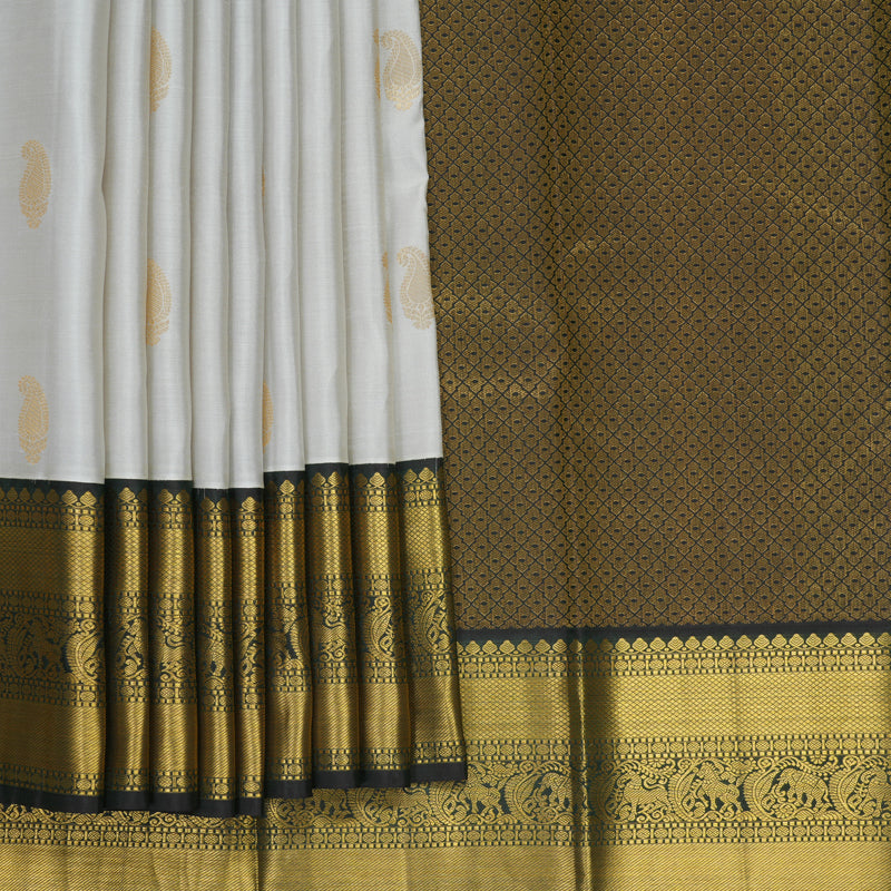 Hayagrivas Handloom Light Grey Kanjivaram Silk Saree with Karum Pachai Border KBE1075I9-1