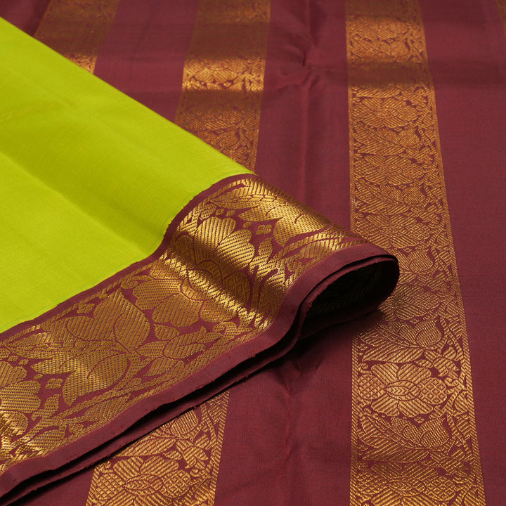 Hayagrivas Handloom Fluorescent Green Kanjivaram Silk Saree with Wine Maroon Border KBE1076I1-2