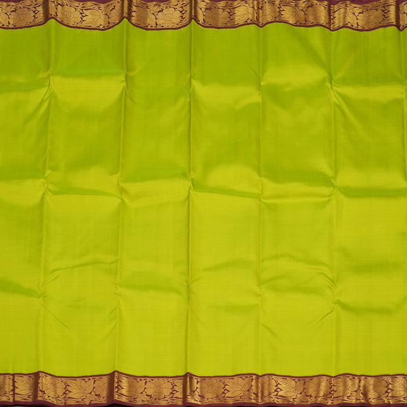 Hayagrivas Handloom Fluorescent Green Kanjivaram Silk Saree with Wine Maroon Border KBE1076I1-2