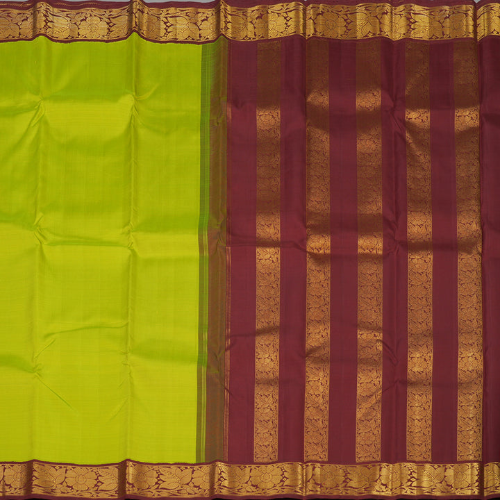 Hayagrivas Handloom Fluorescent Green Kanjivaram Silk Saree with Wine Maroon Border KBE1076I1-2