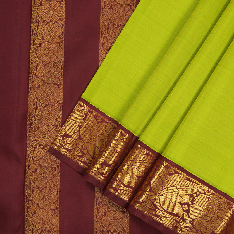 Hayagrivas Handloom Fluorescent Green Kanjivaram Silk Saree with Wine Maroon Border KBE1076I1-2