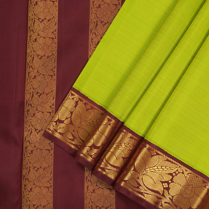 Hayagrivas Handloom Fluorescent Green Kanjivaram Silk Saree with Wine Maroon Border KBE1076I1-2