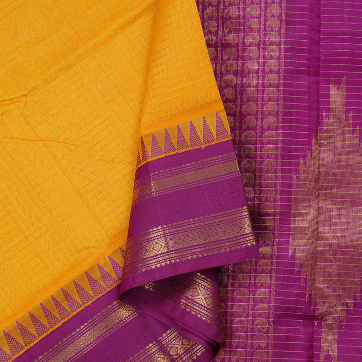Hayagrivas Handloom Silk Cotton Saree in Mango Yellow KBE107D3-2