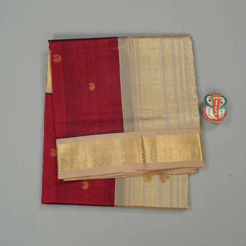Hayagrivas Handloom Pure Silk Cotton Saree in Majestic Wine Maroon KBE107D8-15
