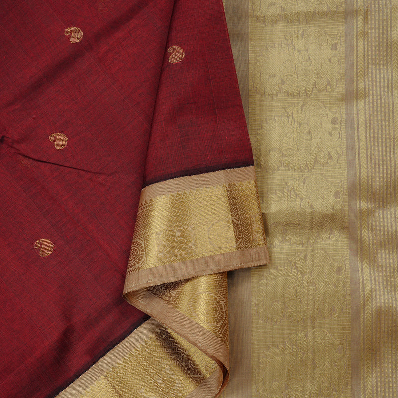 Hayagrivas Handloom Pure Silk Cotton Saree in Majestic Wine Maroon KBE107D8-15
