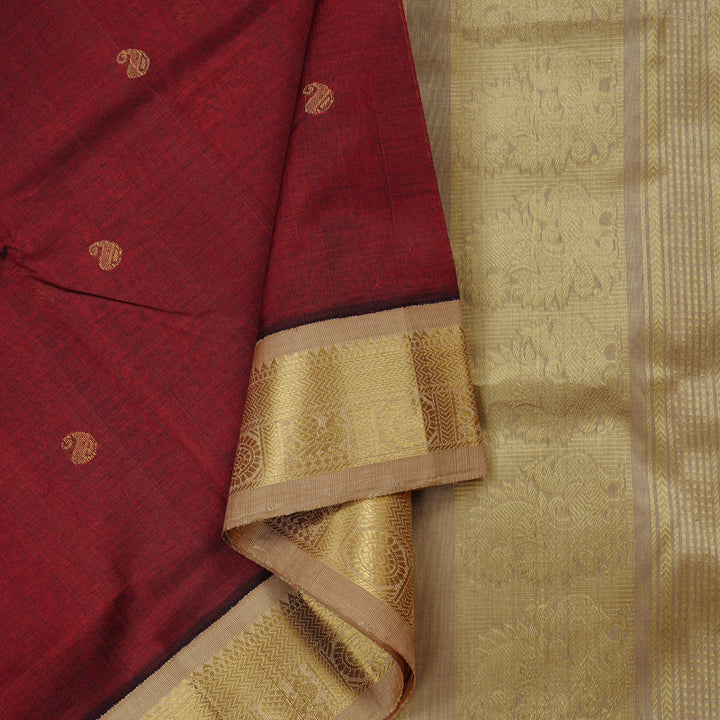 Hayagrivas Handloom Pure Silk Cotton Saree in Majestic Wine Maroon KBE107D8-15