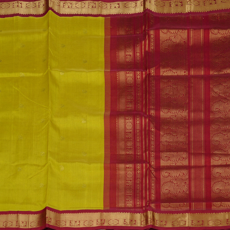 Hayagrivas Handloom Pure Silk Cotton Saree in Enigmatic Lemon Green KBE107D8-8
