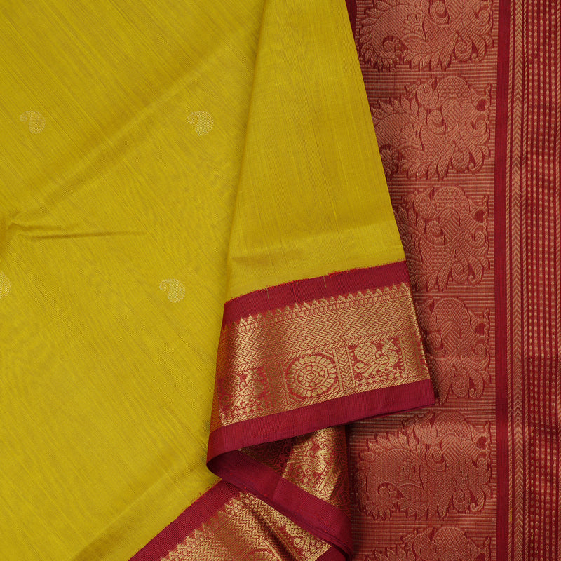 Hayagrivas Handloom Pure Silk Cotton Saree in Enigmatic Lemon Green KBE107D8-8