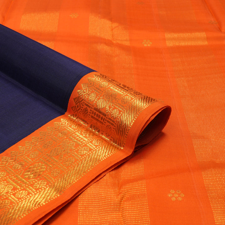 Hayagrivas Handloom Navy Blue Kanjivaram Silk Saree with Orange Border KBE1081I2-1