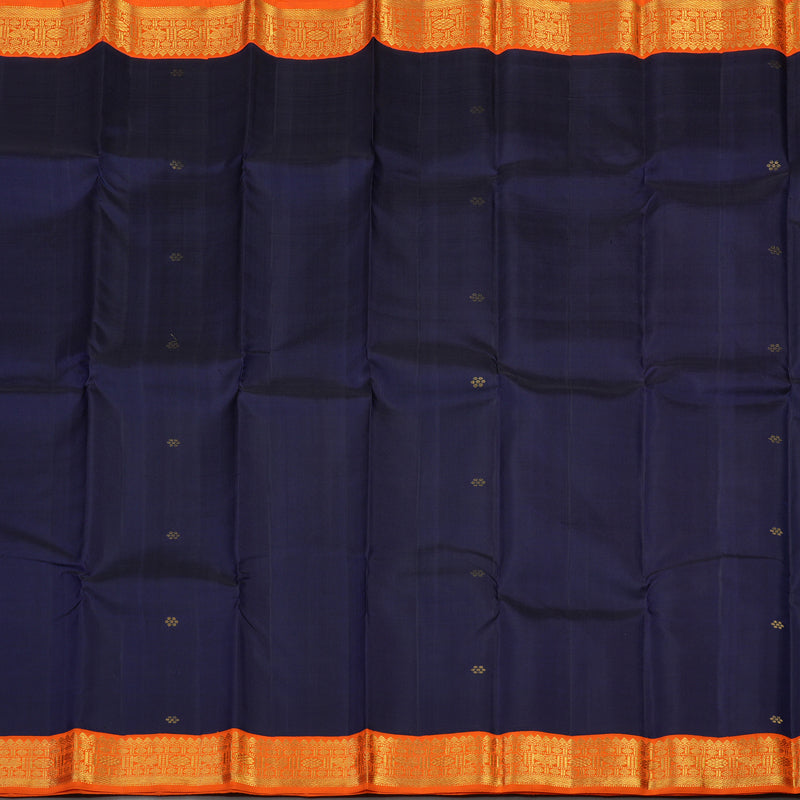 Hayagrivas Handloom Navy Blue Kanjivaram Silk Saree with Orange Border KBE1081I2-1