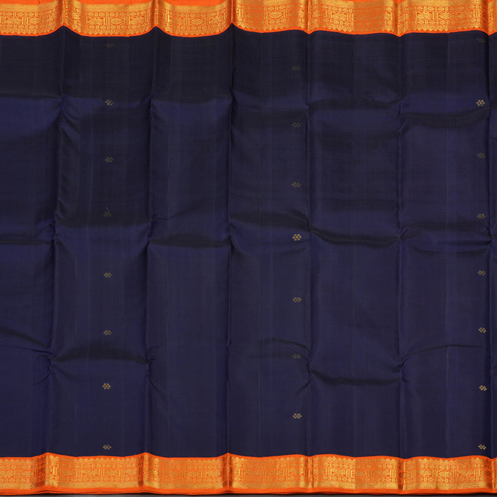 Hayagrivas Handloom Navy Blue Kanjivaram Silk Saree with Orange Border KBE1081I2-1