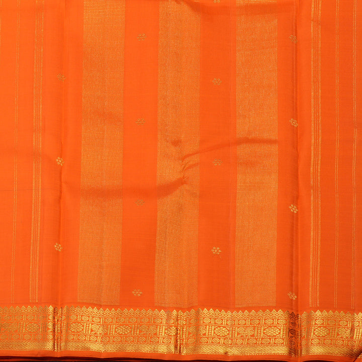 Hayagrivas Handloom Navy Blue Kanjivaram Silk Saree with Orange Border KBE1081I2-1